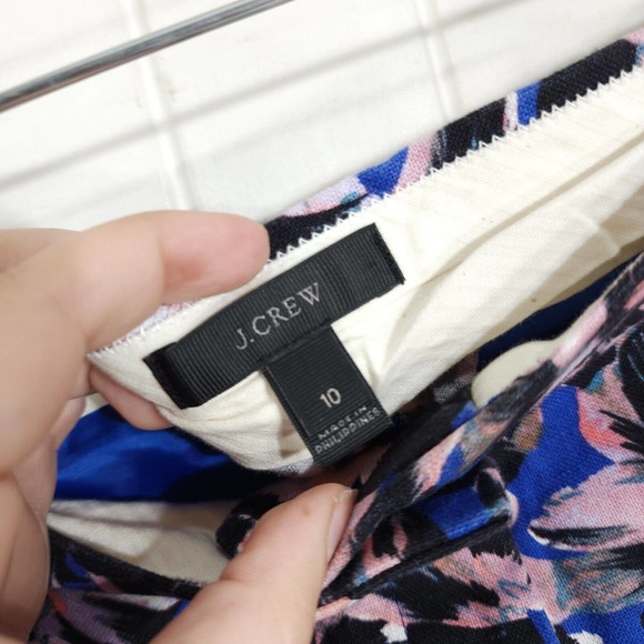 J Crew Womens Shorts Blue Pink Hibiscus Floral High Rise Linen Chino Size 10 M - Picture 5 of 7